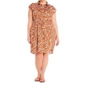 Time and Tru Zebra Shirt Dress Women’s XL Brown Animal Print Utility Style